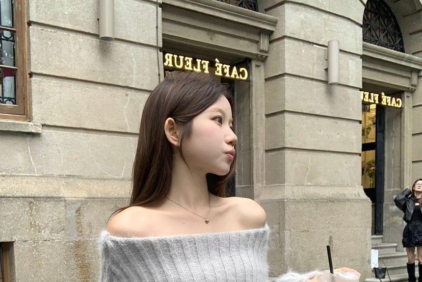 Off-Shoulder Plain Sweater Product Image