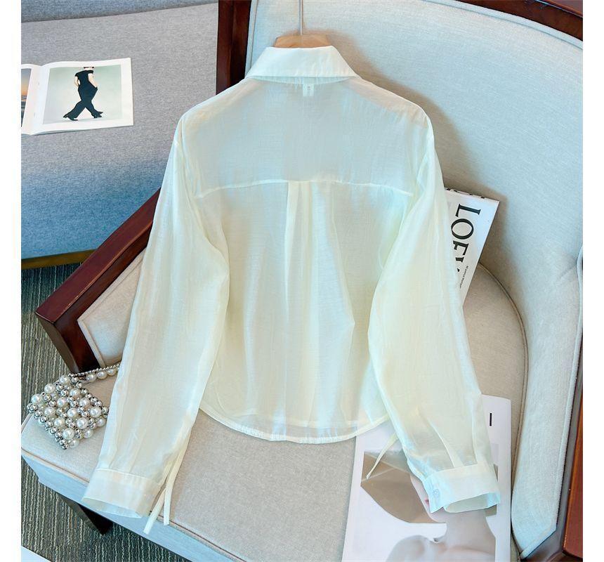 Collared Plain Drawstring Shirt Product Image