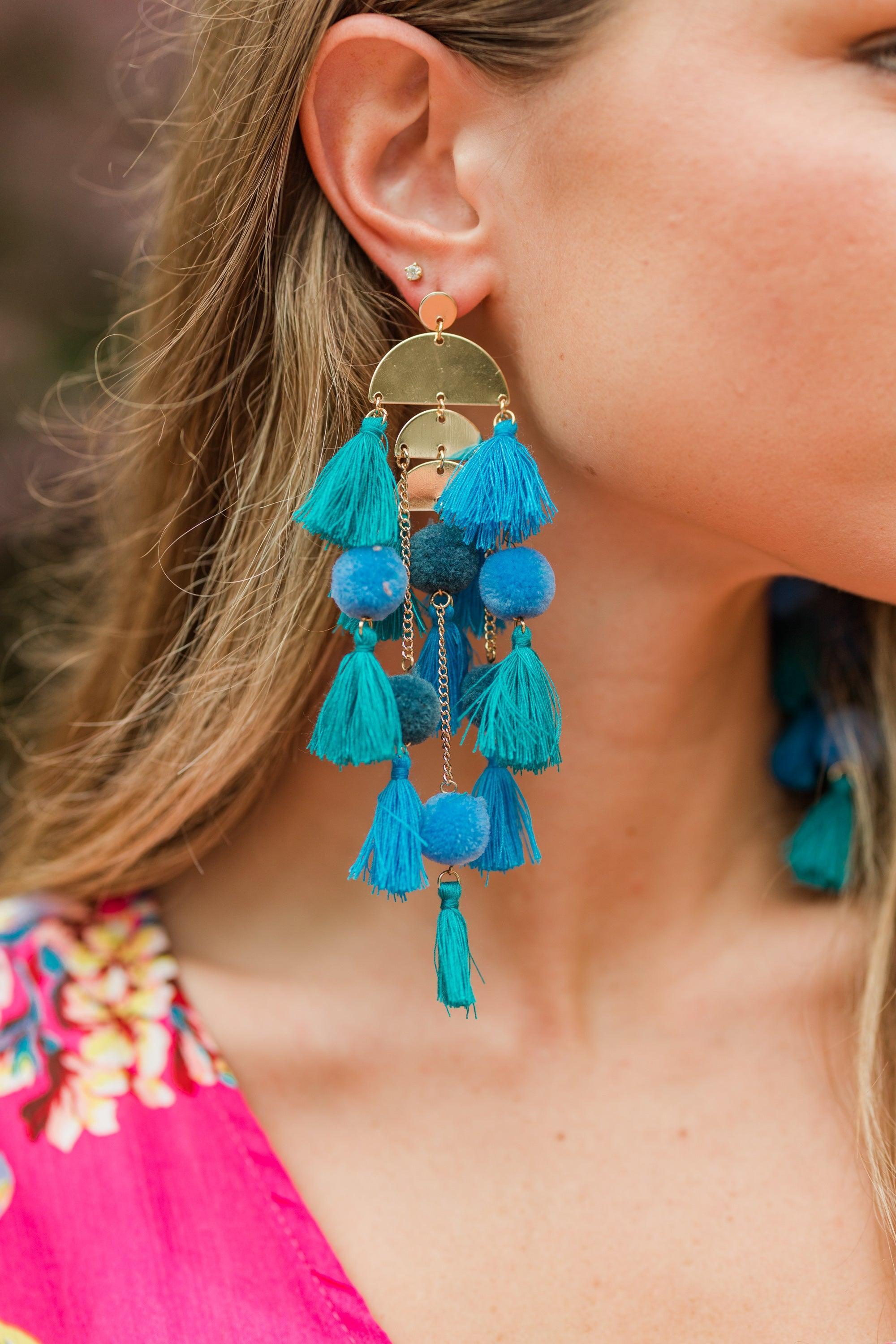 At Your Best Turquoise Blue Tassel Statement Earrings Female product image