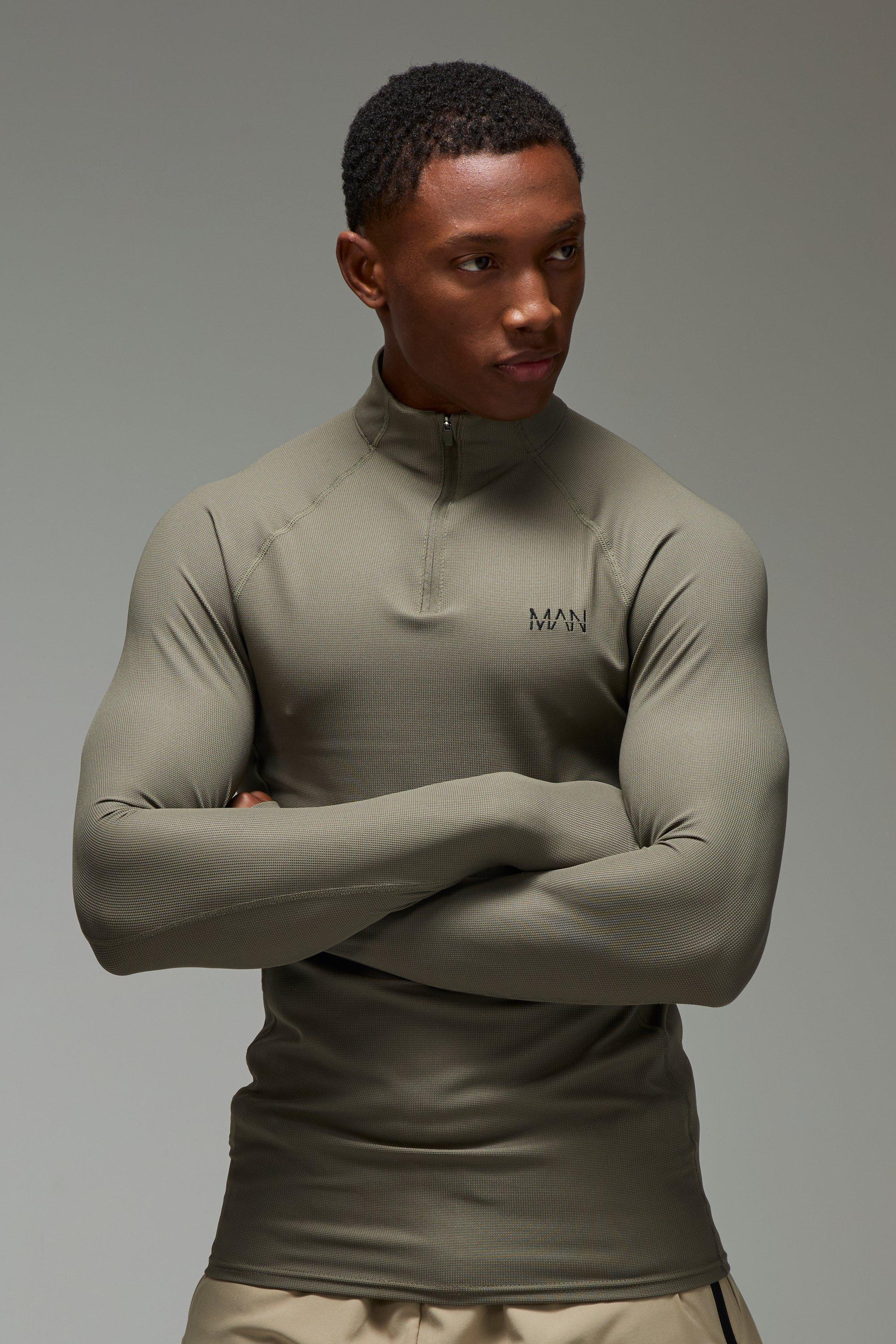 Man Active Waffle Texture Muscle Fit 1/4 Zip | boohooMAN USA Product Image