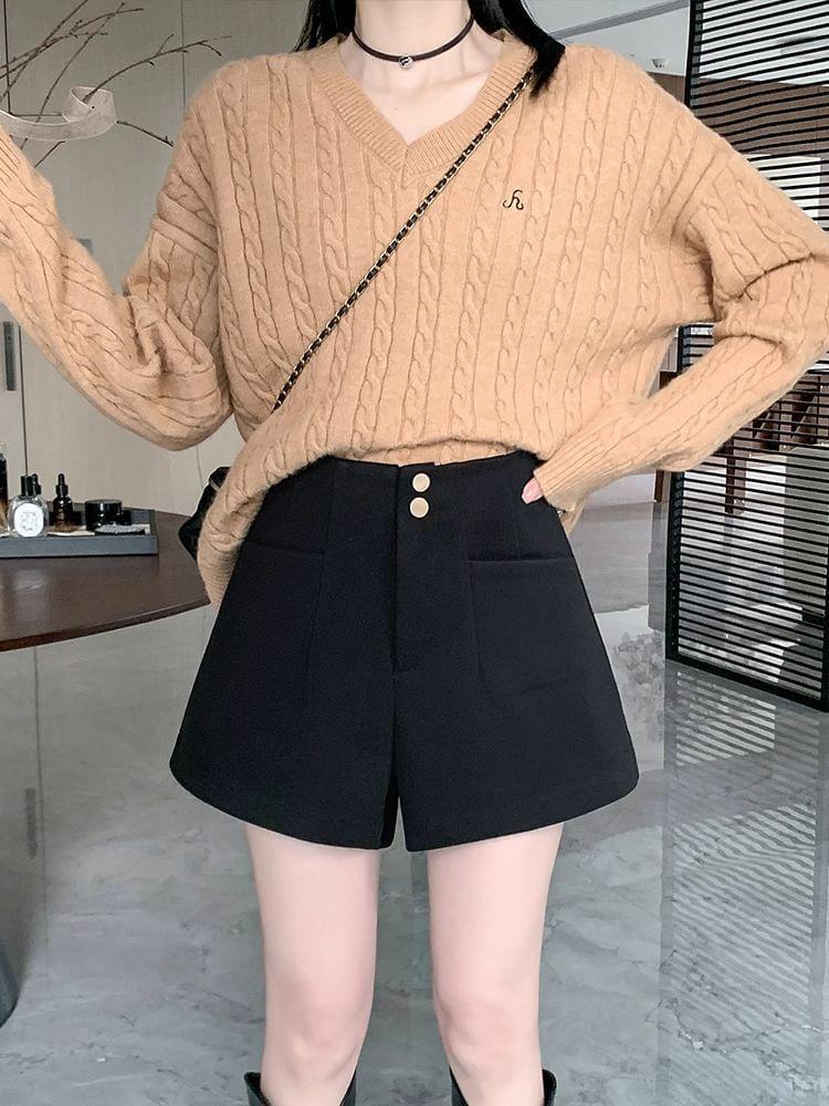 High Waist Plain Shorts Product Image