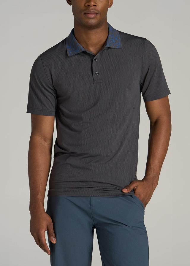 Jacquard Knit Collar Golf Polo Shirt for Tall Men in Steel Grey Male Product Image