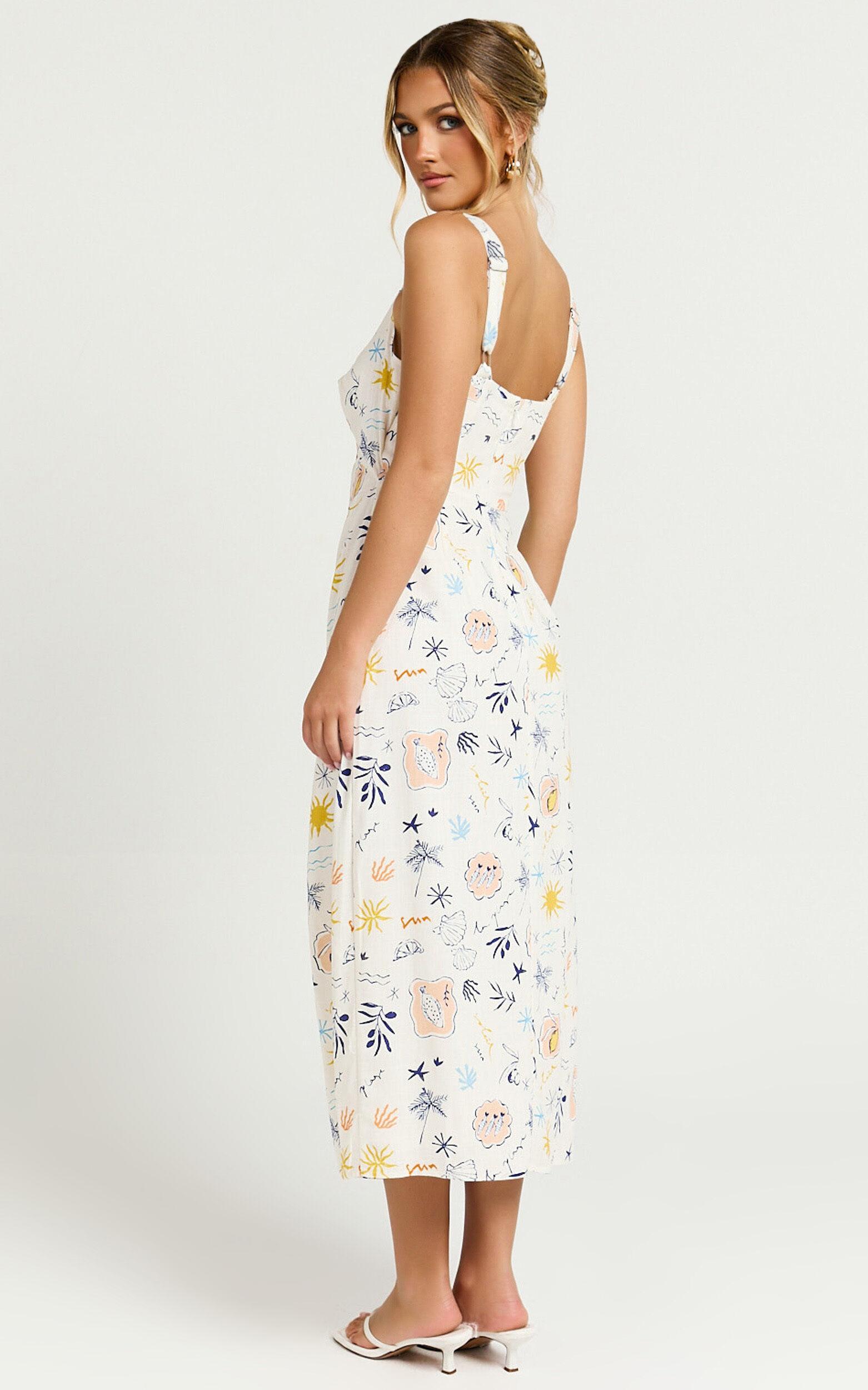 Nicola Midi Dress - Strappy Front Twist Cut Out Column Dress in Soleil Print Product Image