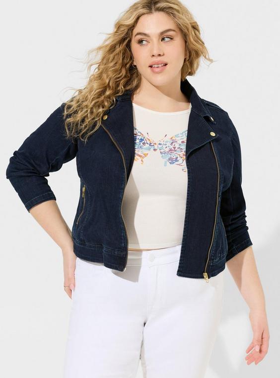 Denim Vintage Stretch Moto Jacket Product Image