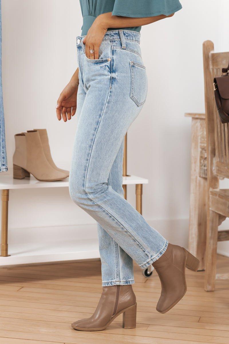 Light Wash High Rise Straight Leg Jeans - FINAL SALE Product Image