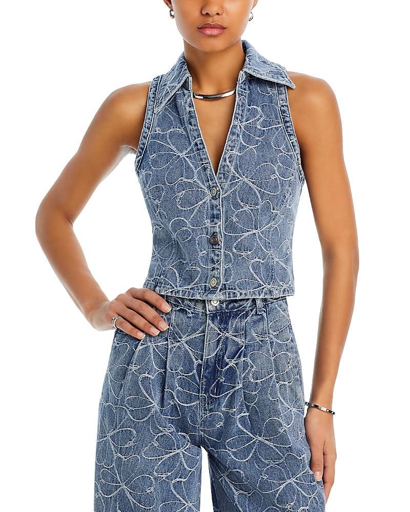 Womens Deacon Floral-Embroidered Denim Crop Top Product Image