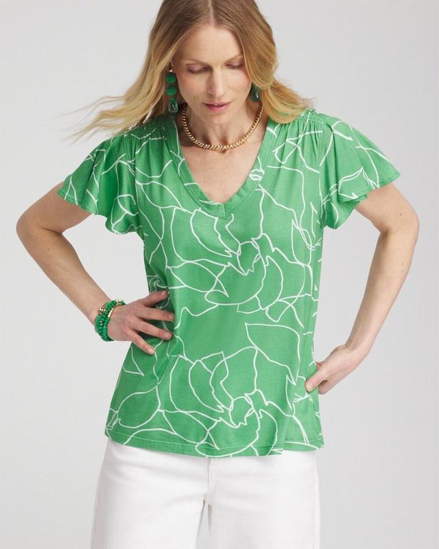 Women's Green Lines Flutter Sleeve Tee size 12/14   Chico's - Grassy Green - Women Product Image