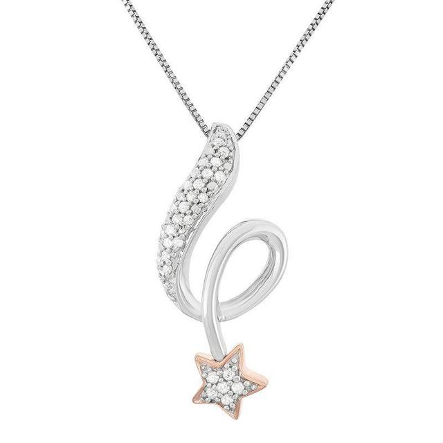 1/6 Carat T.W. Diamond Sterling Silver and 18k Gold Two Tone Falling Star Pendant Necklace, Womens White Product Image