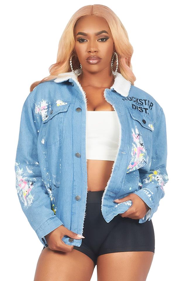 Cozmo Light Wash Painted Denim Jacket Female Product Image