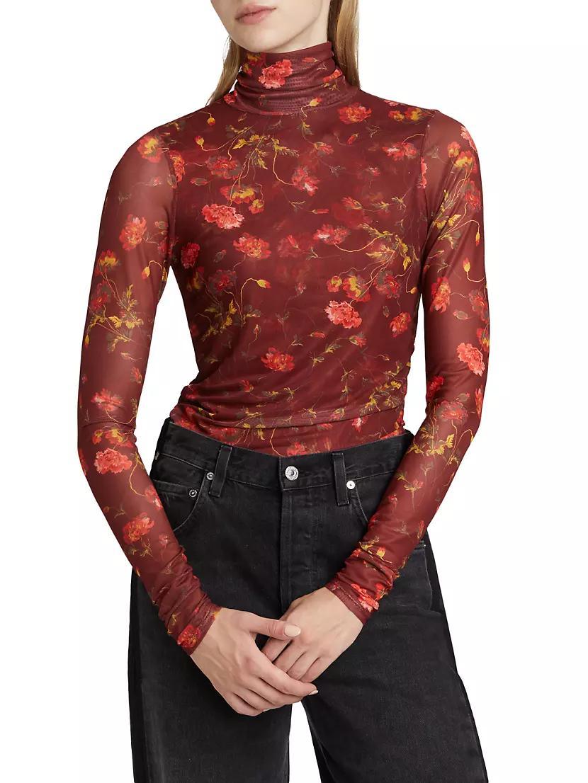 Falling Poppies Mesh Turtleneck Top Product Image