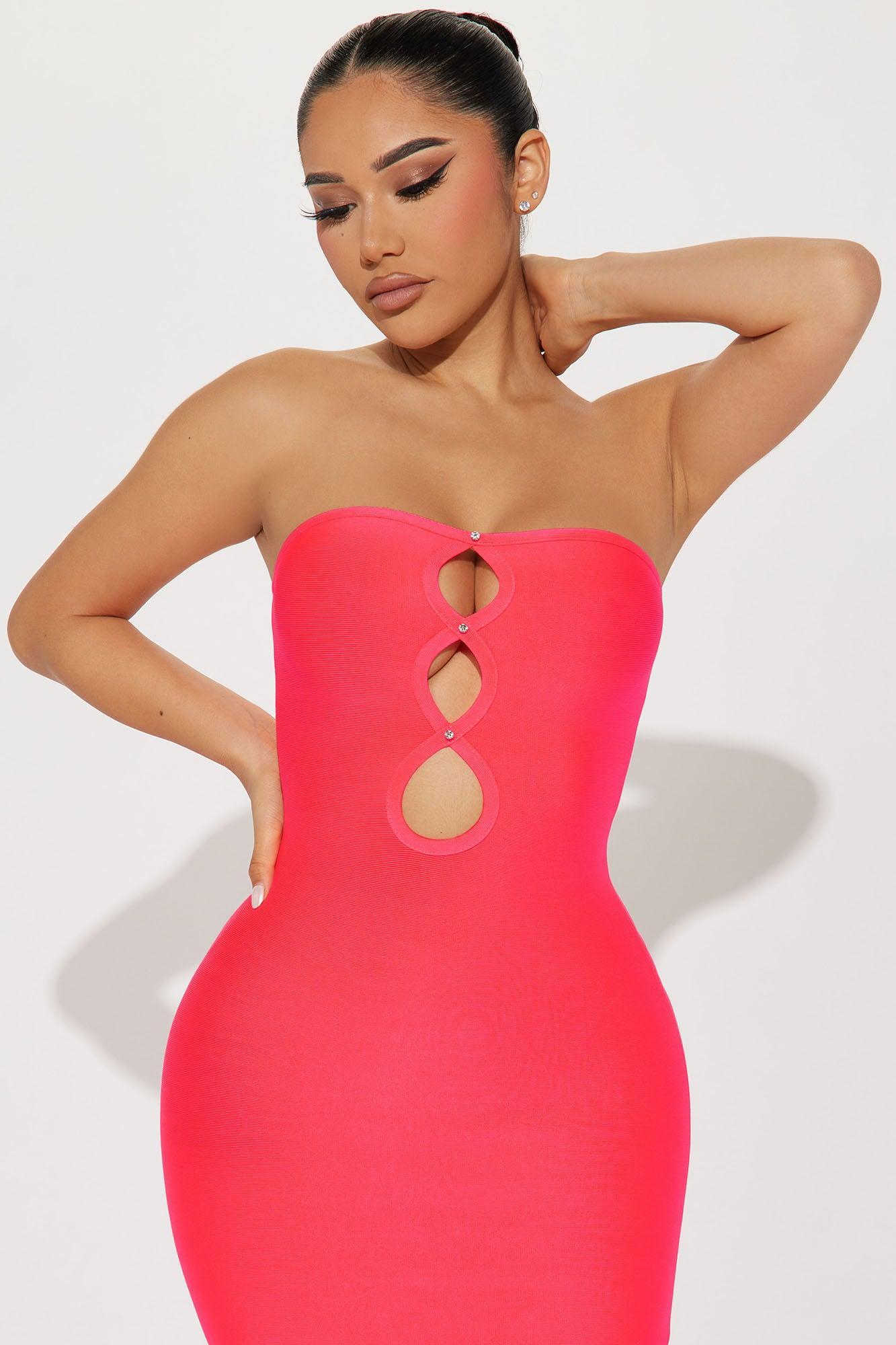 Brittany Bandage Midi Dress - Neon Pink Product Image