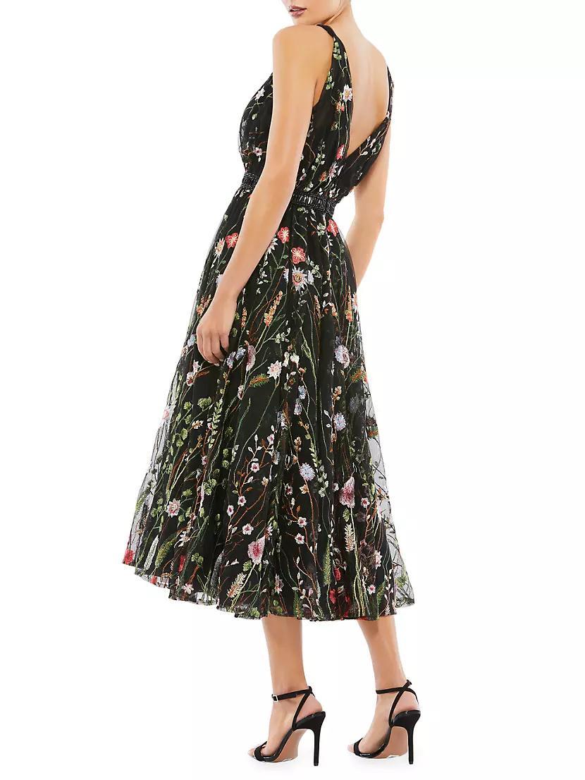 Floral-Embroidered Tulle Midi-Dress Product Image