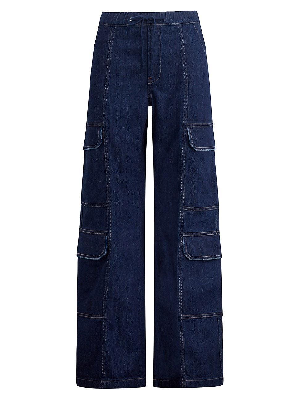 Womens Drawstring Wide-Leg Cargo Jeans Product Image