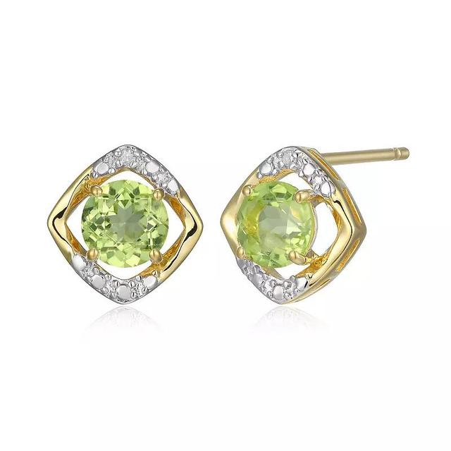 18k Gold Over Silver Gemstone & Diamond Accent Stud Earrings, Womens, August Gen Peridot Product Image