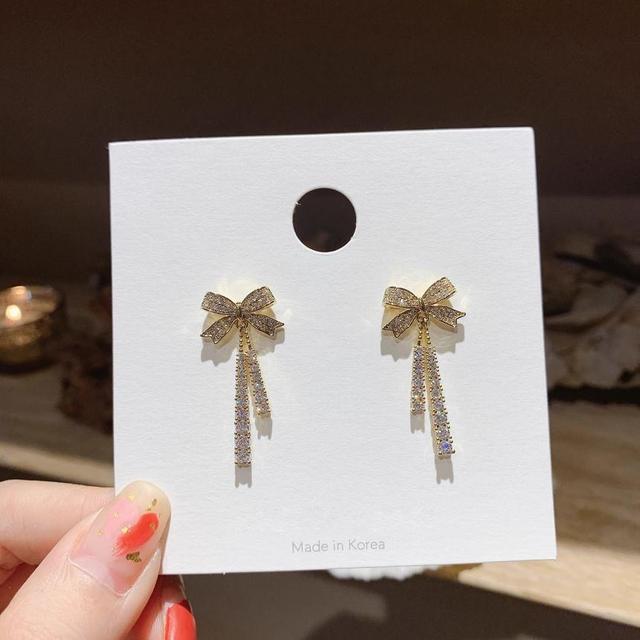 Bow Rhinestone Dangle Earrings Product Image