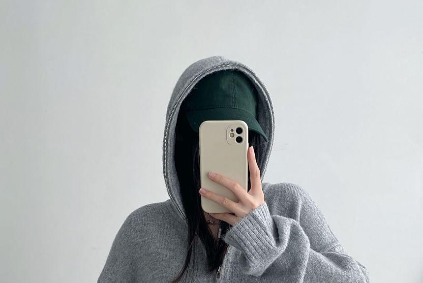 Hooded Drop Shoulder Plain Zip Up Oversized Cardigan Product Image