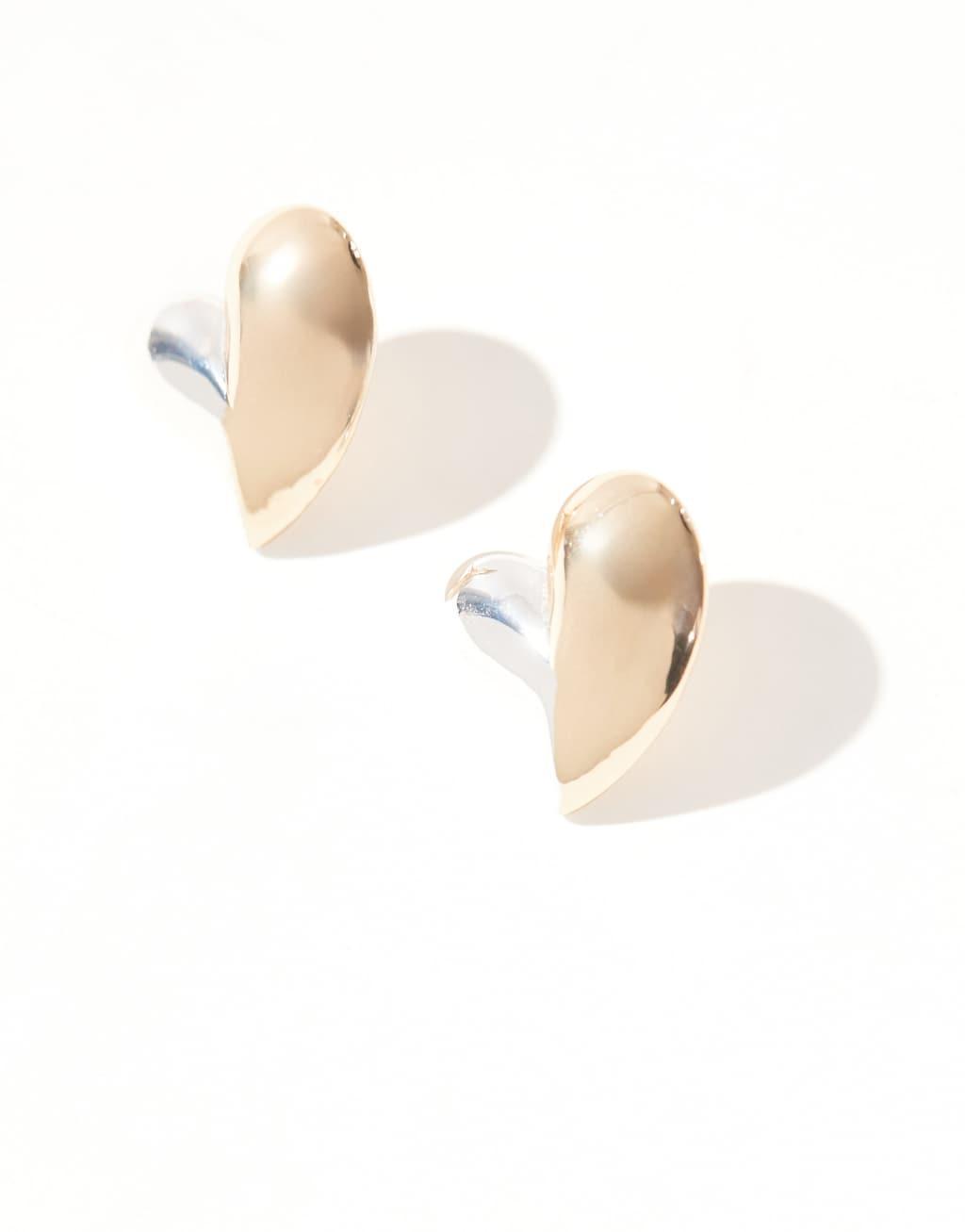 Pieces two tone heart earrings in gold and silver Product Image