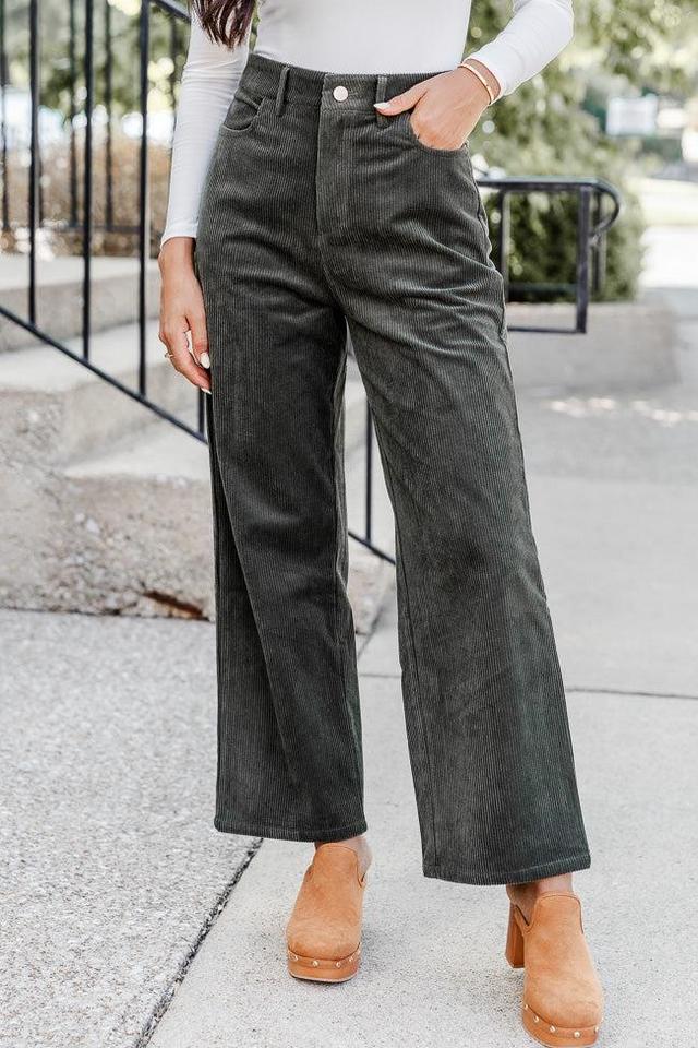 Get To Going Olive Corduroy Straight Leg Pants Product Image