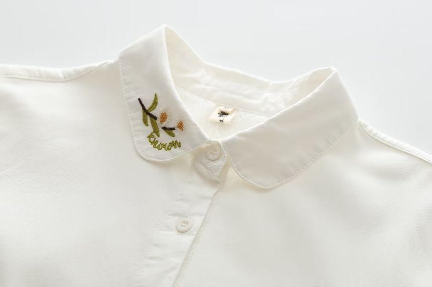 Long Sleeve Collared Floral Embroidered Shirt Product Image