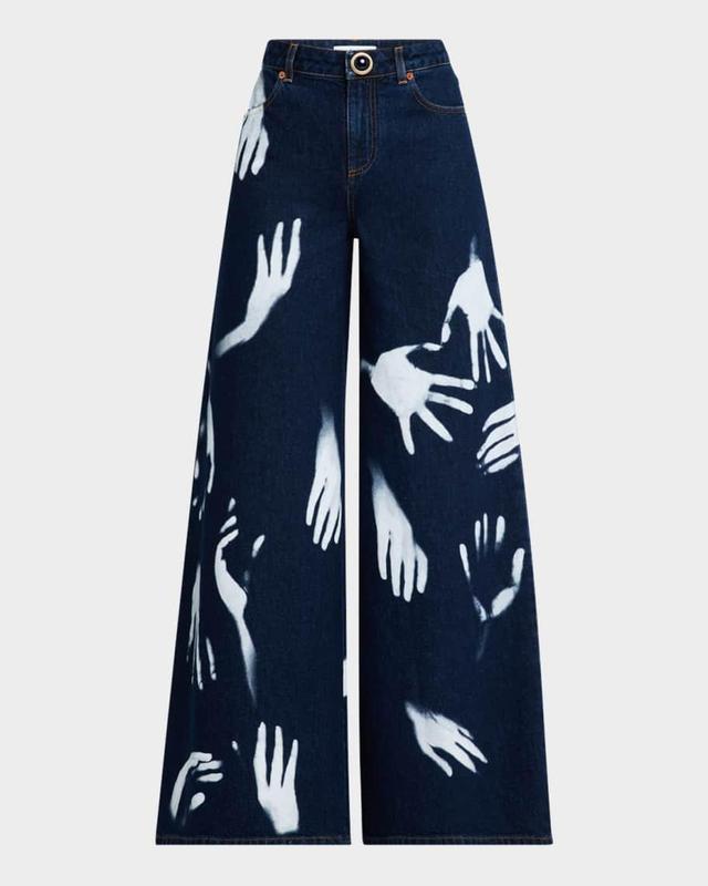 High-Rise Handprint Wide-Leg Jeans Product Image