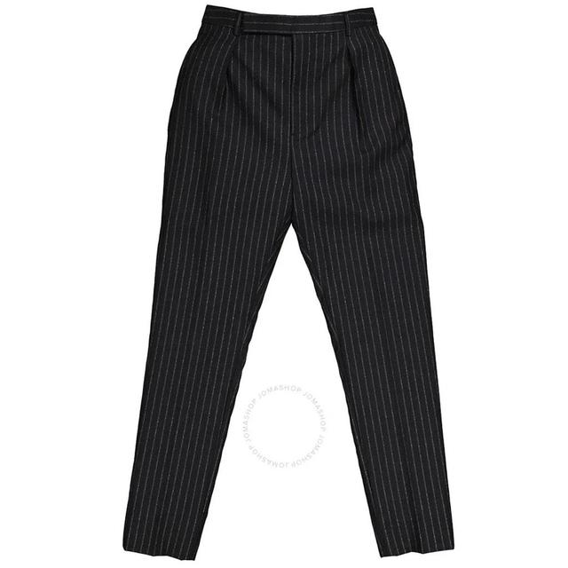 Pinstripe High-waisted Trousers In Black Product Image