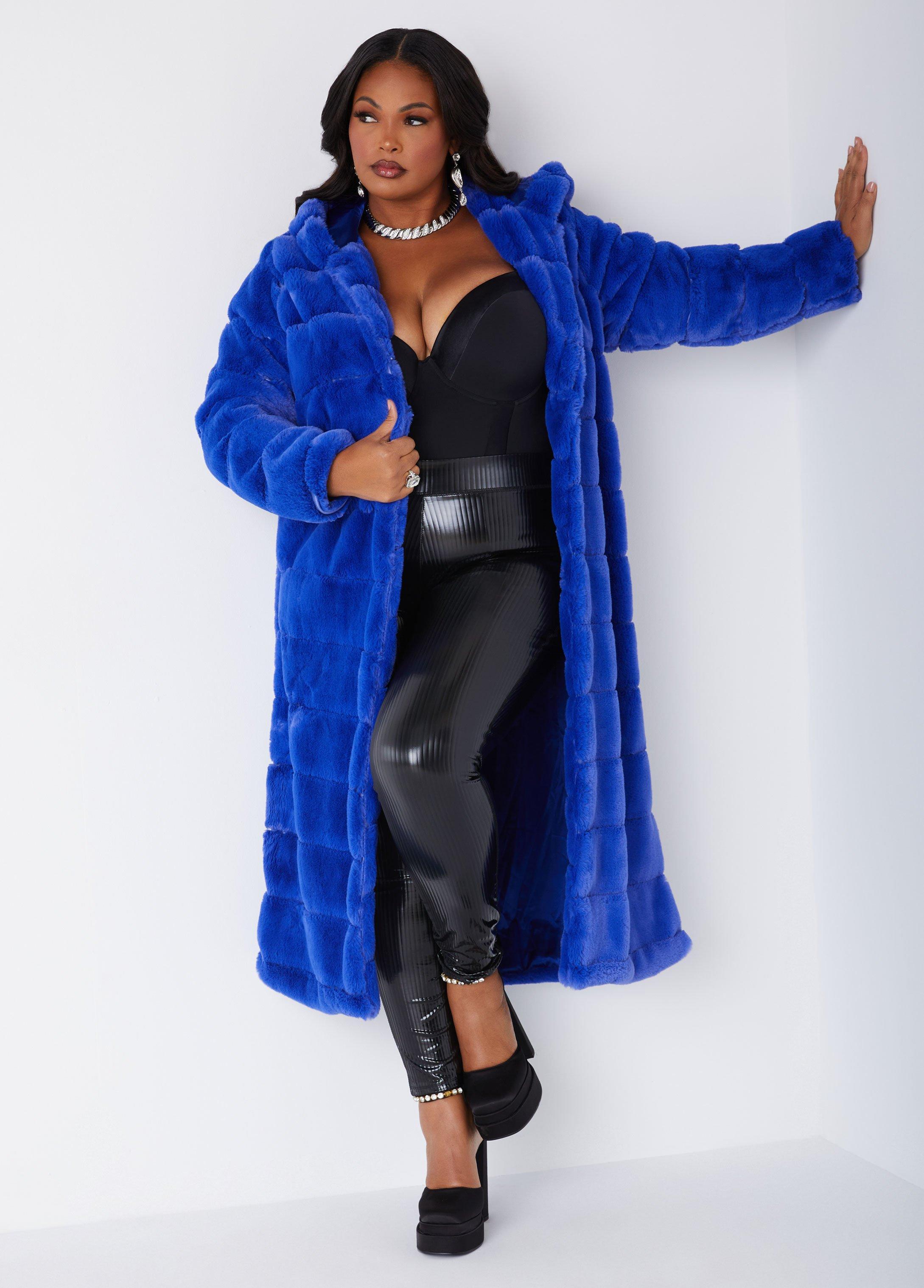 Plus Size Faux Fur Hooded Coat Ashley Stewart Product Image