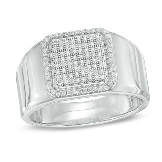 Men's 1/4 CT. T.w. Composite Diamond Square Frame Ring in Sterling Silver Product Image