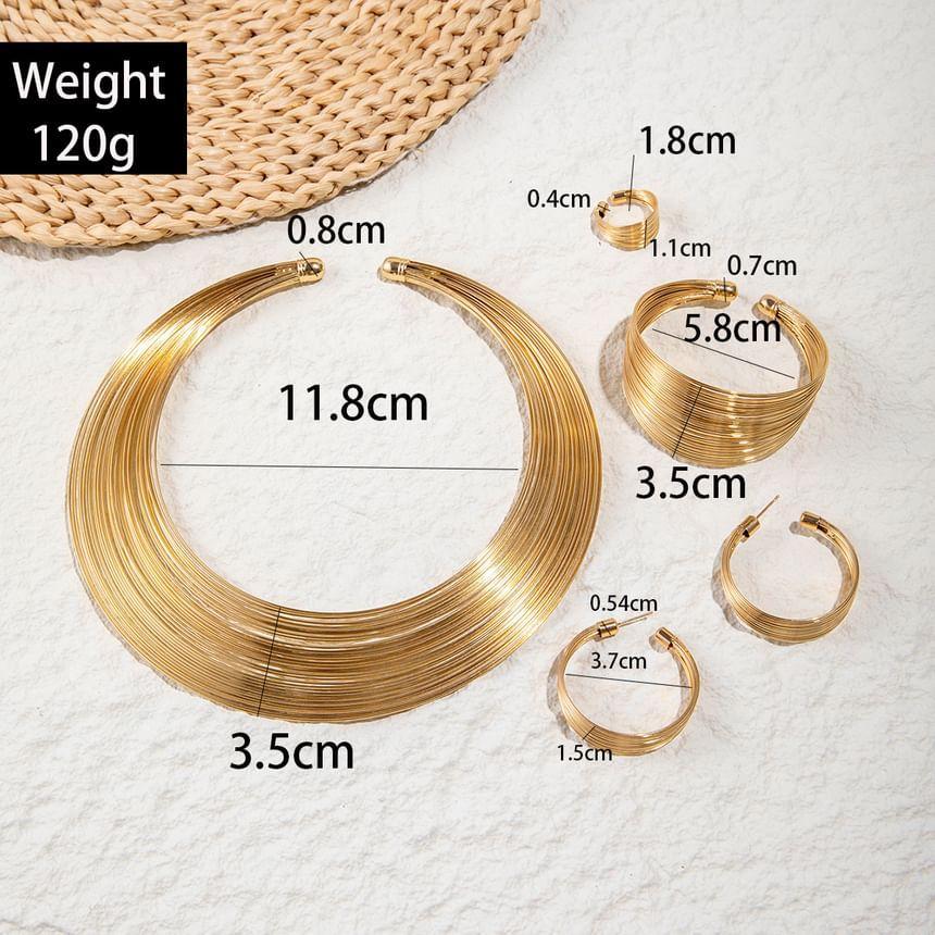 Metallic Layered Necklace / Hoop Earring / Bracelet / Ring / Set Product Image