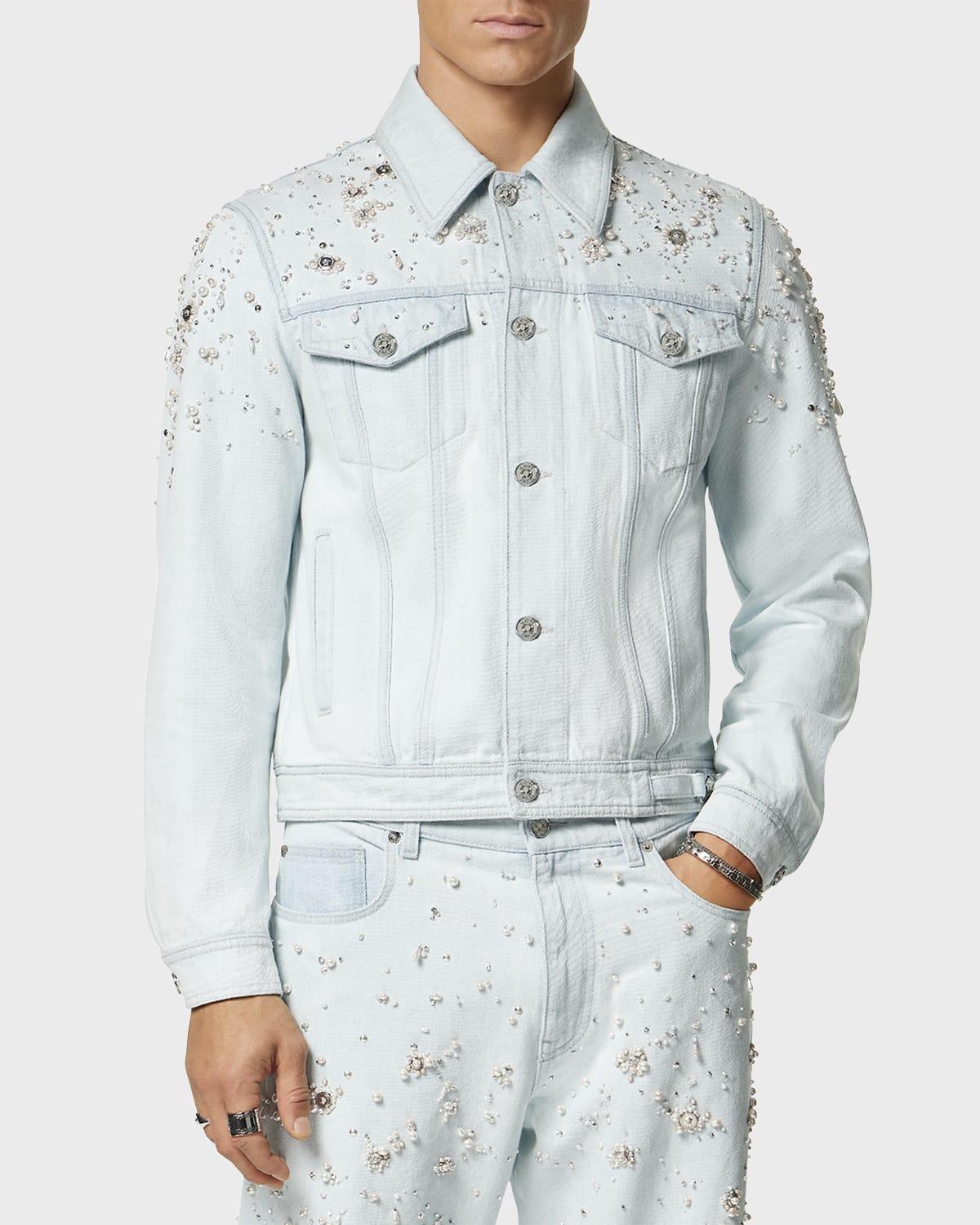 Mens Pearly Embellished Denim Jacket Product Image