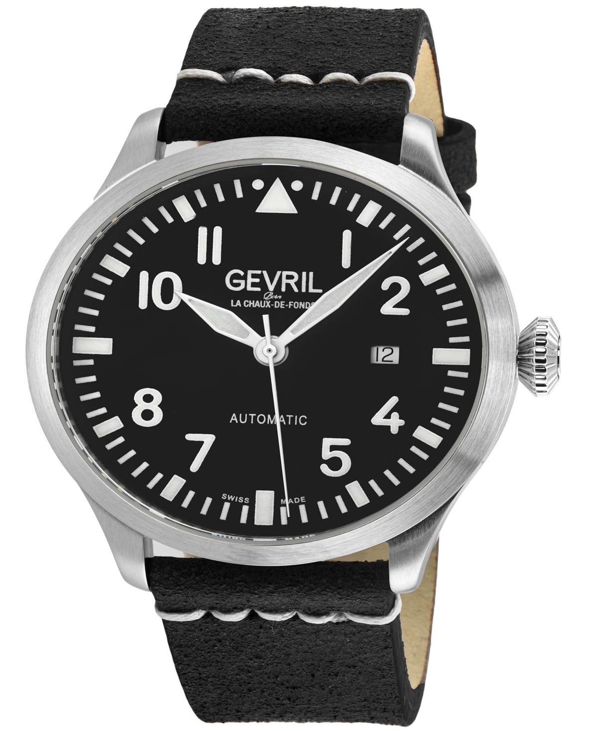 Gevril Mens Vaughn Black Leather Watch 44mm Product Image