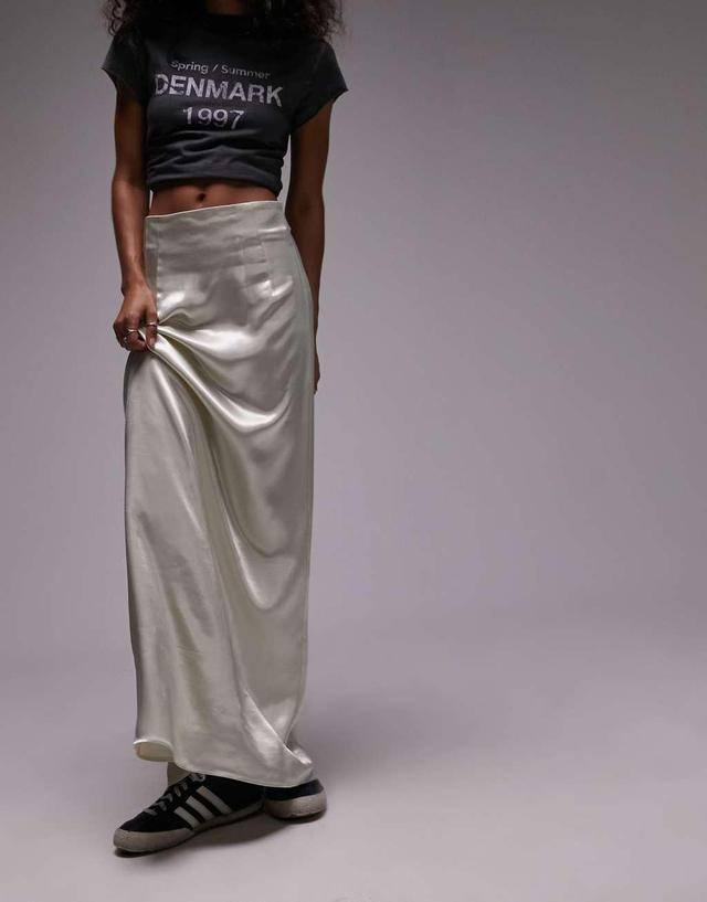 Topshop super high waisted satin maxi skirt in ivory Product Image