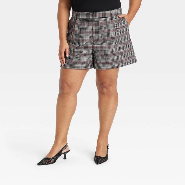 Womens Mid-Rise Trouser Shorts - Ava & Viv Plaid 28 Product Image