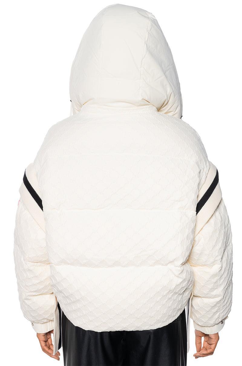 SNOWBIRD TEXTURED PUFFER COAT WITH SIDE RIBBED DETAIL Product Image