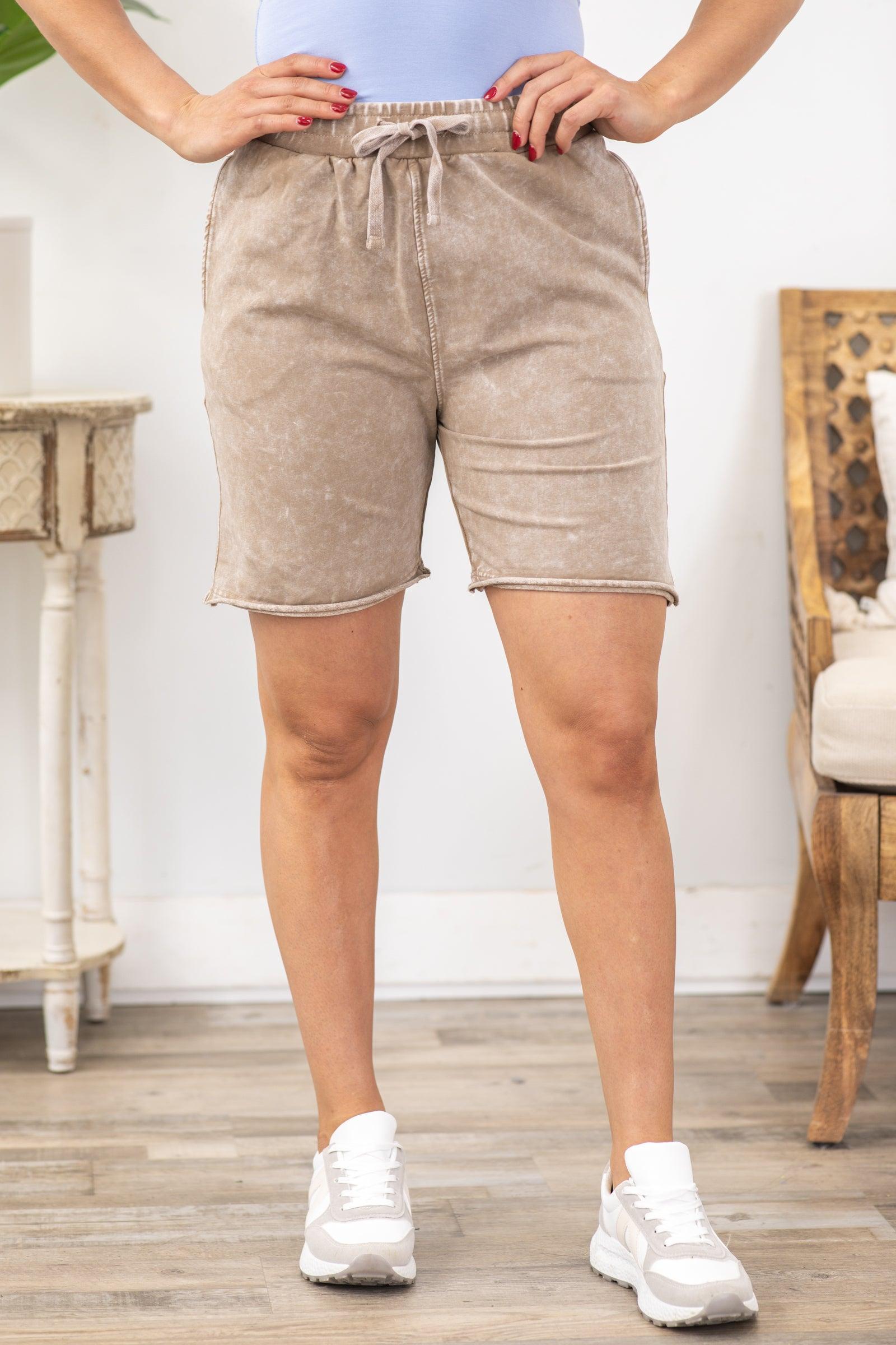 Mocha Mineral Washed Drawstring Shorts Product Image