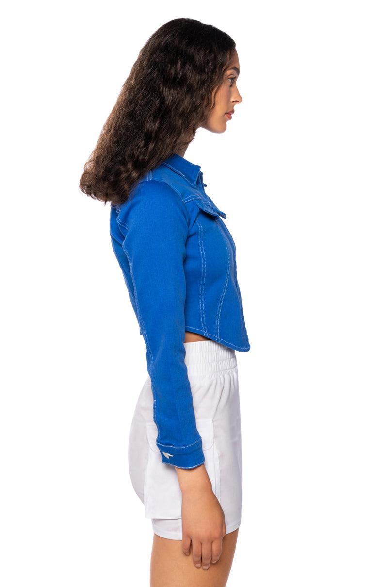 SKY IS THE LIMIT LONG SLEEVE DENIM TOP Product Image