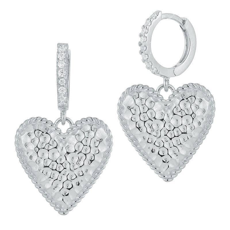 Sunkissed Sterling Cubic Zirconia Hammered Heart Drop Earrings, Womens, Silver Tone Product Image