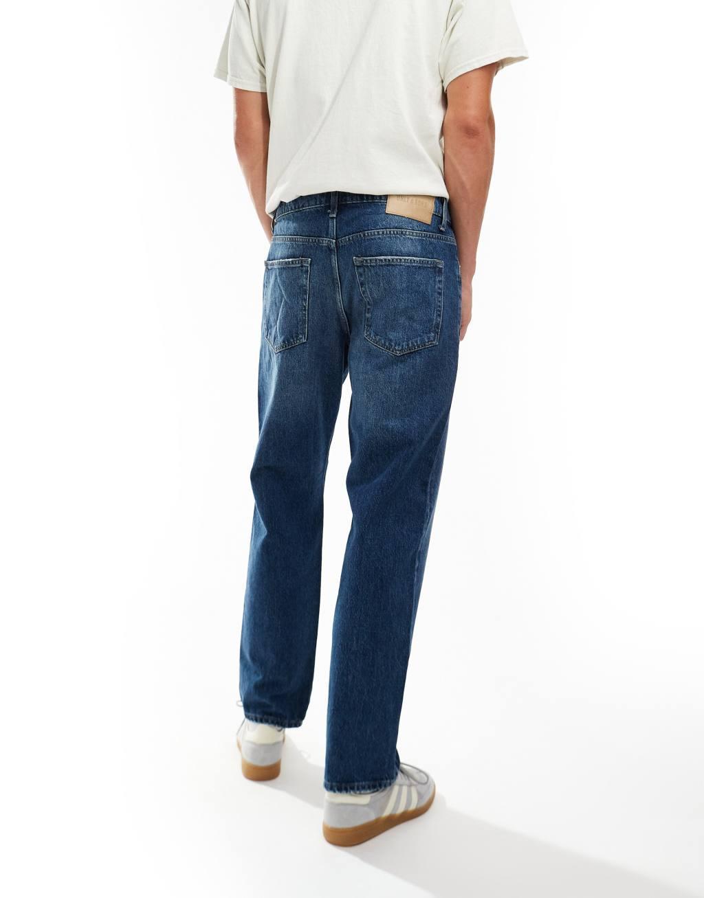 ONLY & SONS Edge straight fit jeans in mid wash blue Product Image