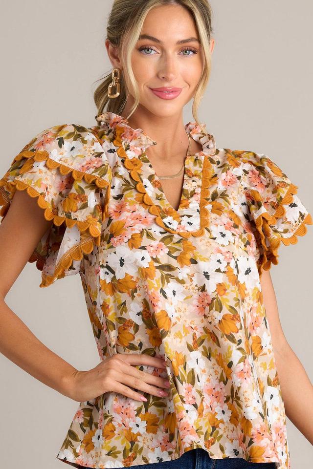 Garden Serenity 100% Cotton Honey Yellow Floral Top Product Image