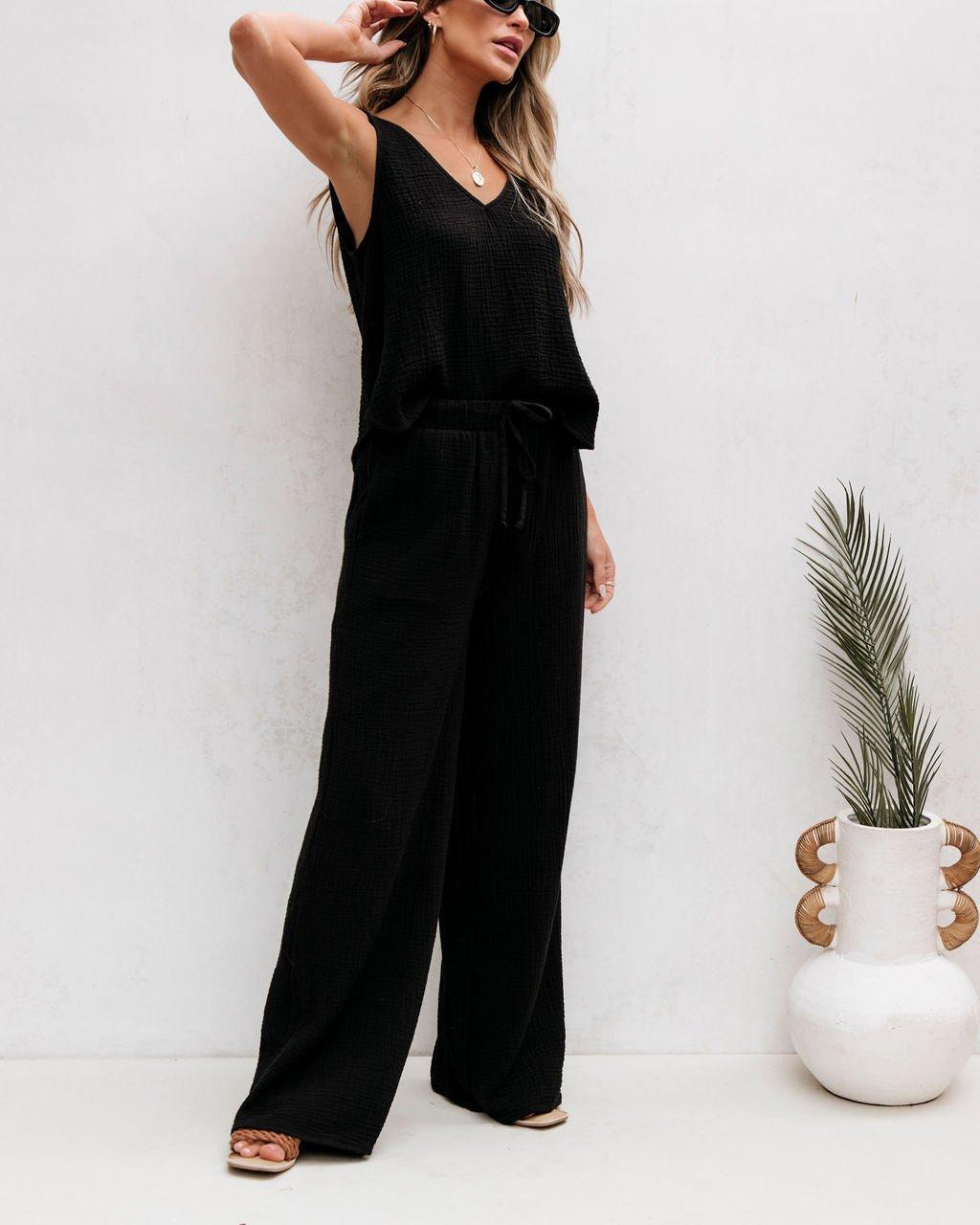 Black Linen Wide Leg Pants - FINAL SALE Product Image