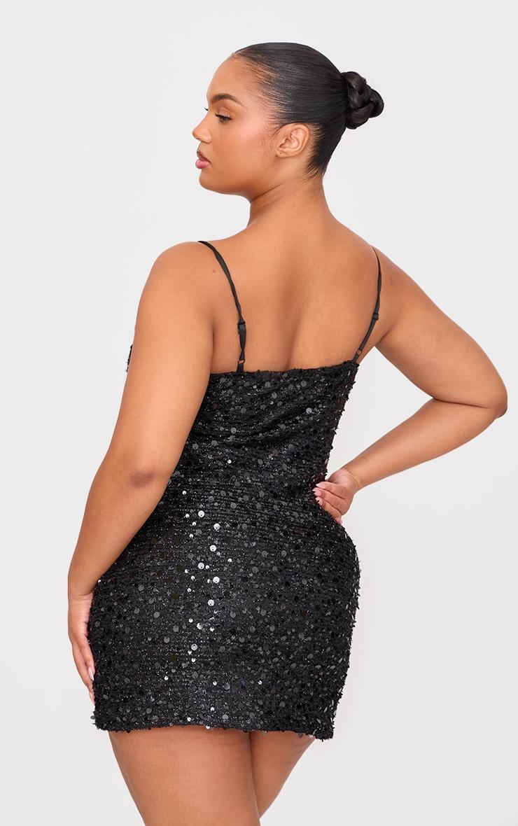 Plus Black Textured Sequin Embellished Mini Dress Product Image