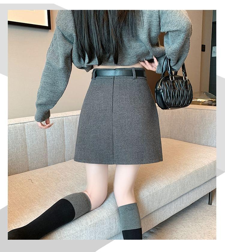 High Waist Plain Mini A-Line Skirt Product Image