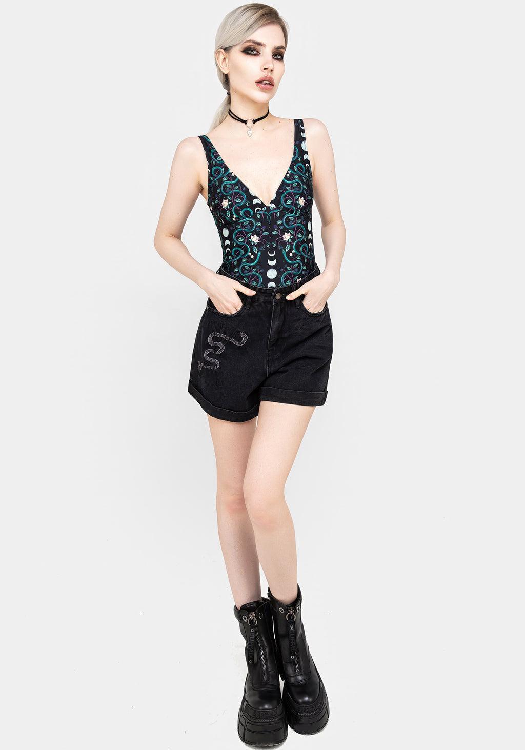 Heroica Embroidered Denim Mom Shorts Product Image