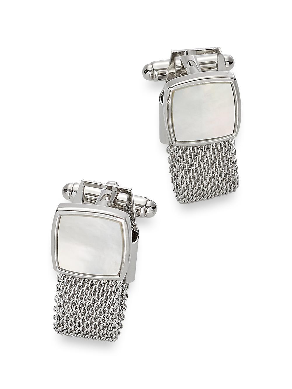 Mother of Pearl Mesh Wrap Cufflinks - Silver Product Image