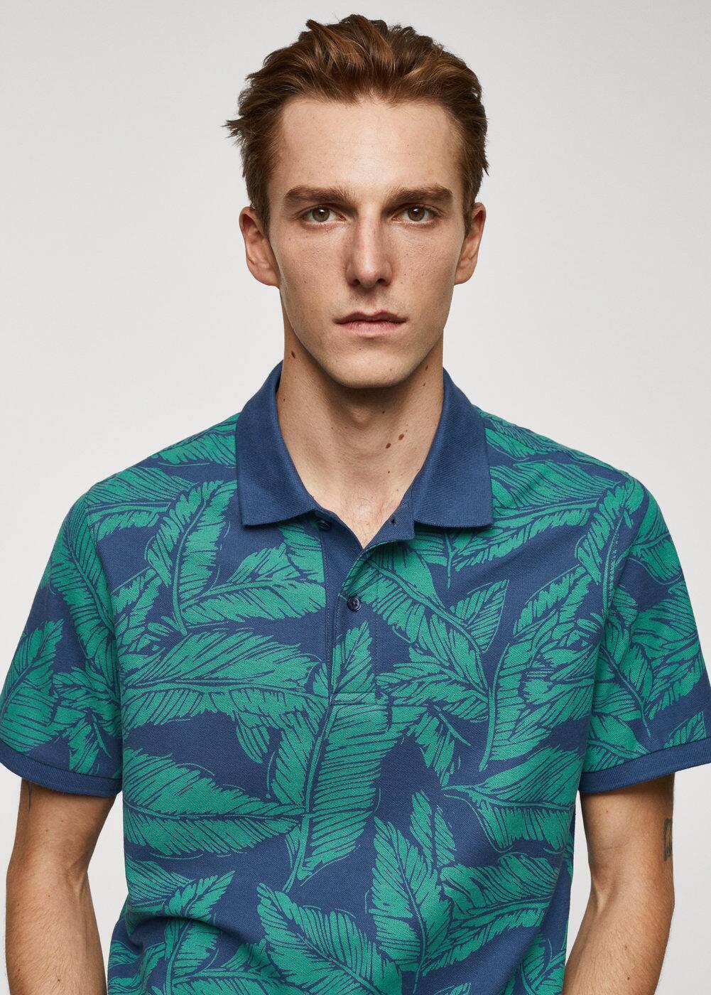 MANGO MAN - Tropical print cotton polo shirt greenMen Product Image