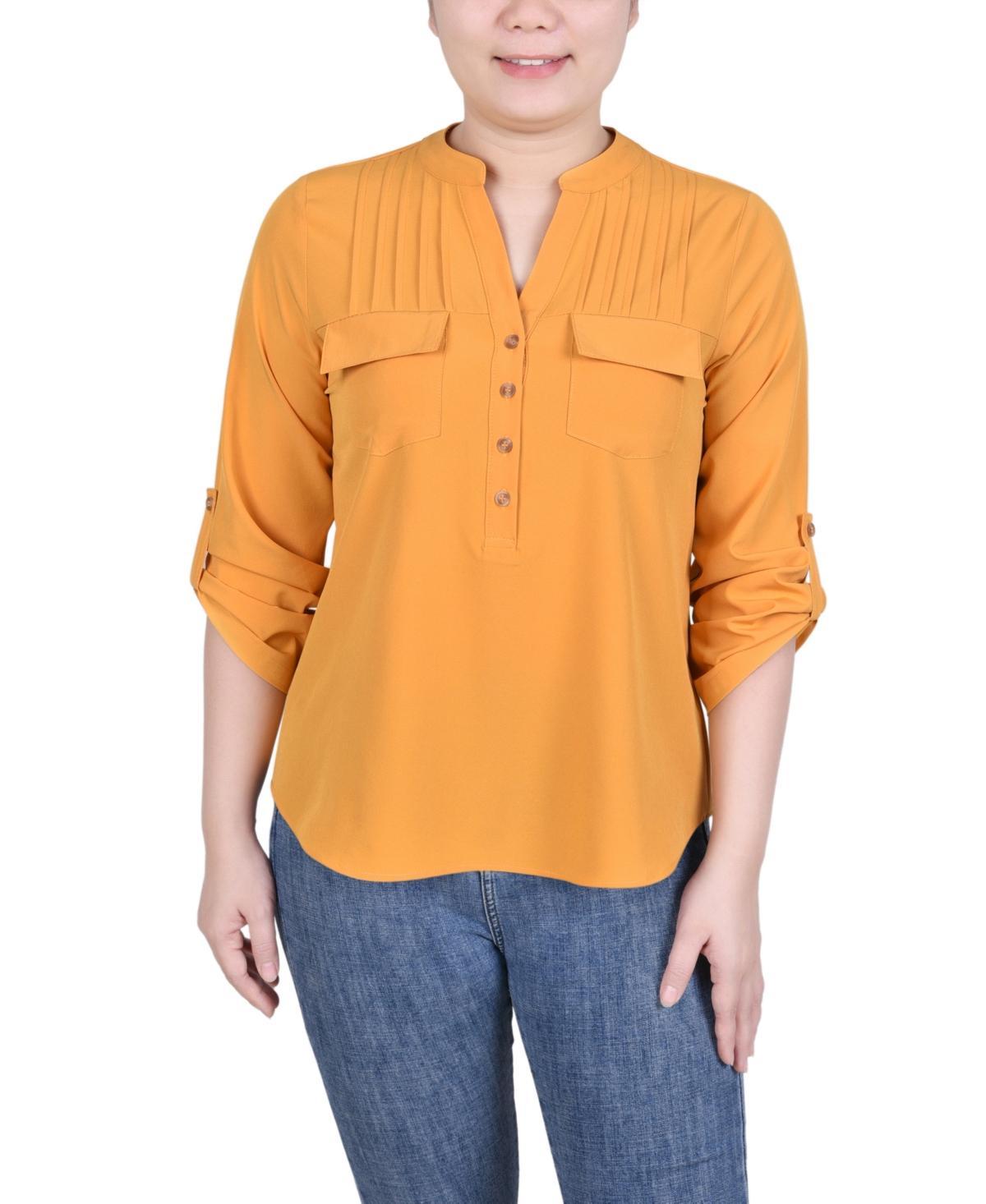 Ny Collection Petite Long Tab-Sleeve Blouse with Pockets Product Image