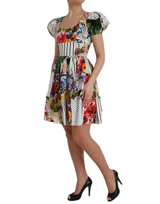 DOLCE & GABBANA Multicolor Patchwork Cotton Aline Mini Dress Product Image