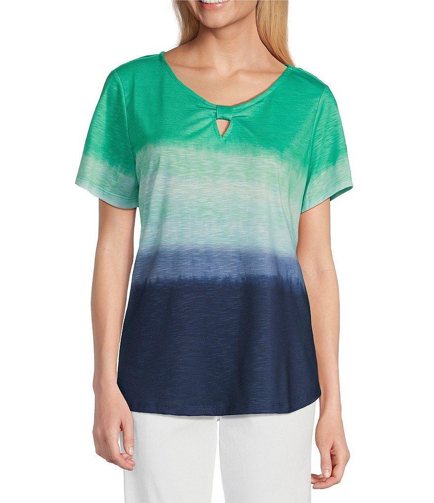 Allison Daley Ombre Short Sleeve Keyhole Neck Knit Top Product Image