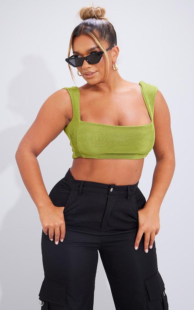 Shape Green Acetate Slinky Square Neck Crop Top Product Image