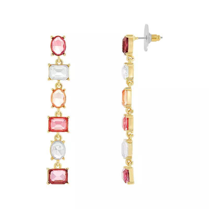 Emberly Gold Tone Multi Color Simulated Stones Linear Drop Earrings, Womens, Pink Product Image