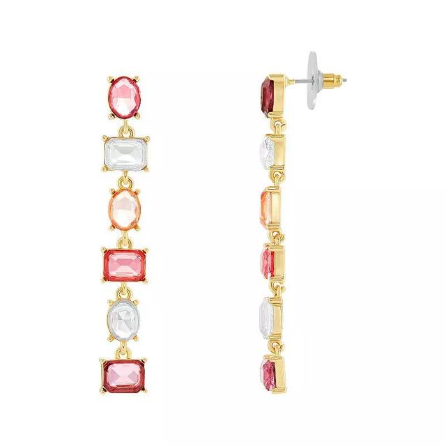 Emberly Gold Tone Multi Color Simulated Stones Linear Drop Earrings, Womens, Pink Product Image